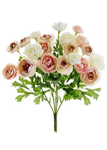 Mini Silk Ranunculus Bush in Pink Ivory 3/4 to 1.5" Blooms x 7" Wide