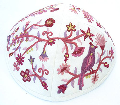 Kippah - Embroidered - Birds Maroon