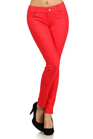 Yelete Women's Basic Five Pocket Stretch Jegging Tights Pants S Red