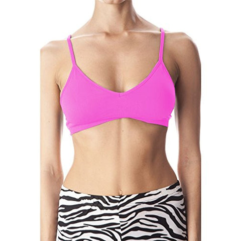 Seamless Plunging V-Neck Sport Bra - Neon Pink, One Size