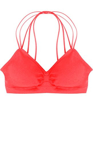 Seamless Strappy Back Halter Bralette - Coral (One Size)