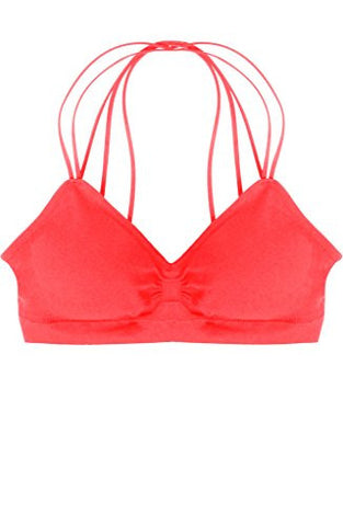 Seamless Strappy Back Halter Bralette - Coral (One Size)