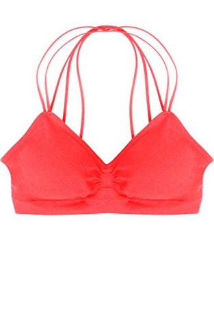 Seamless Strappy Back Halter Bralette - Coral (One Size)