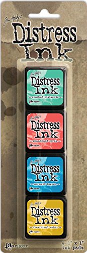Tim Holtz Distress Mini Ink Kit 13 (Includes Cracked Pistachio, Abandoned Coral, Mermaid Lagoon & Fossilized Amber)