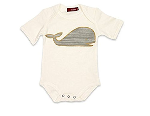 Short Sleeve One Piece, Gray Stripe Whale- 3-6M