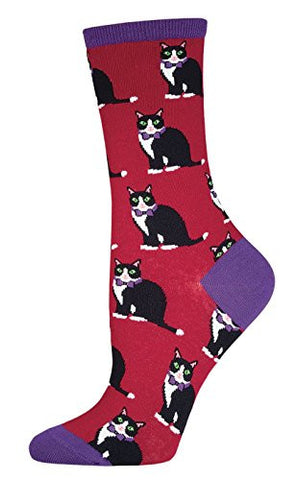 Women's Tuxedo Cats Crew Socks, Wine