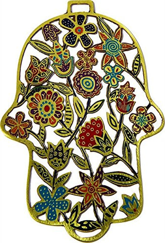 Hamsa - Metal - Etching - Flowers Multicolor, 4.5x6.5 inch