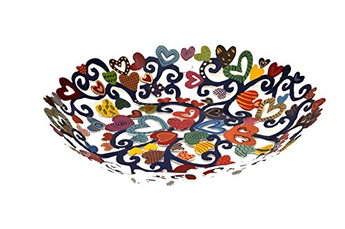 Bowl - Laser Cut - Hand Painted - Hearts, 14x14x2.5 inch