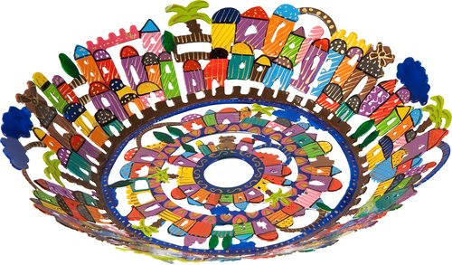 Bowl - Laser Cut - Hand Painted - Jerusalem, 14x14x2.5 inch