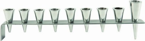 Hanukkah Menorah - Metal Strip and Cone - Silver, 15.4x2x4.2 inch
