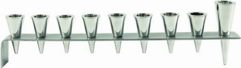 Hanukkah Menorah - Metal Strip and Cone - Silver, 15.4x2x4.2 inch