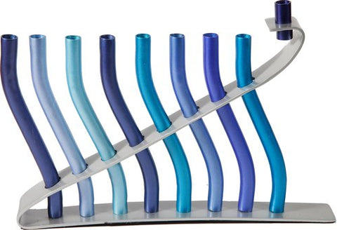 Hanukkiah - Sticks - Blue, 10.5x7x1.3 inch
