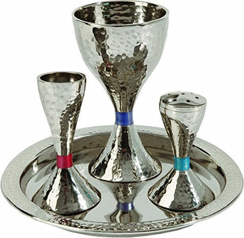 Havdallah Set - Nickel - Hammer Work - Multicolor HVC-1, 7x5.6 inch