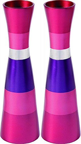 Candlesticks - Pair - Large - Anodize - Pink, 2.5x8.5 inch