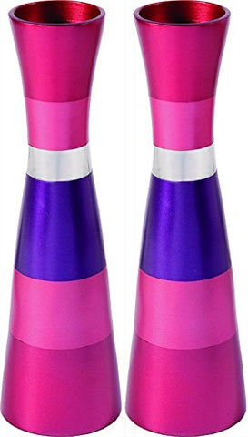 Candlesticks - Pair - Large - Anodize - Pink, 2.5x8.5 inch
