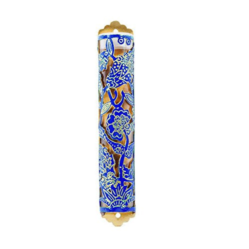Mezuzah Etching - Train Blue, 7x1.1 inch
