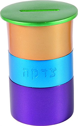 Tzedakah Box - Round - Metal - Multicolor1, 2.5x4 inch