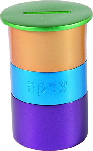 Tzedakah Box - Round - Metal - Multicolor1, 2.5x4 inch