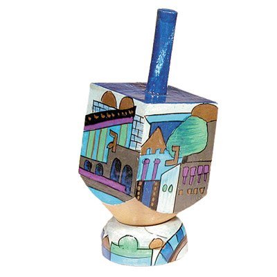 Small Dreidel and Stand - Blue Jerusalem, 3.6x1.4x1.4
