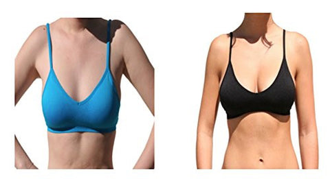 Seamless Plunging V-Neck Sport Bra - Black and Seamless Plunging V-Neck Sport Bra - Turquoise, One Size (Pack of 2)