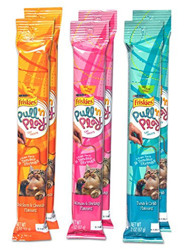 2-Friskies Pull N Play Tuna Crab 2 oz and 2-Friskies Pull N Play Salmon Shrimp 2 oz and 2-Friskies Pull N Play Chicken Cheese 2 oz