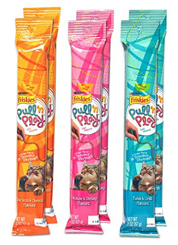 2-Friskies Pull N Play Tuna Crab 2 oz and 2-Friskies Pull N Play Salmon Shrimp 2 oz and 2-Friskies Pull N Play Chicken Cheese 2 oz