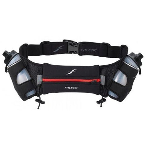 Fitletic / iFitness 16-ounce Hydration Belt (Black/Striped Red, S/M (24"- 34'"))