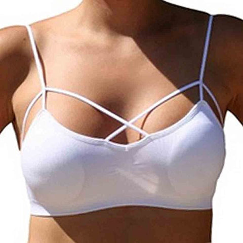 Criss-Cross Strappy Front Design Bra - White (One Size)