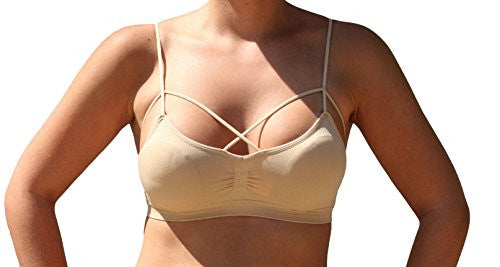 Criss-Cross Strappy Front Design Bra - Beige (One Size)