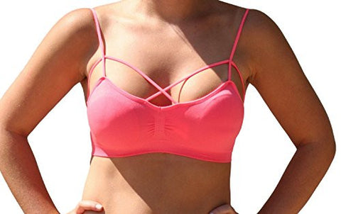 Criss-Cross Strappy Front Design Bra - Coral (One Size)