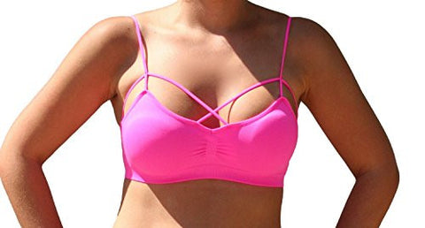 Criss-Cross Strappy Front Design Bra - Neon Pink (One Size)