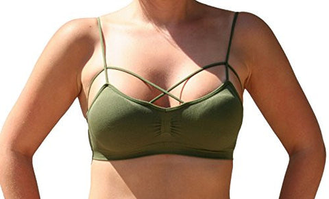 Criss-Cross Strappy Front Design Bra - Olive (One Size)