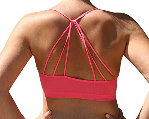 Seamless Strappy Back Halter Bralette - Coral (One Size)