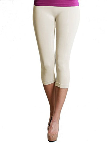 Plain Jersey Thicker Fabric Capri Leggings - 14 Ivory, One Size