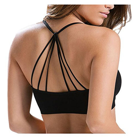 Seamless Strappy Back Halter Bralette - Black (One Size)