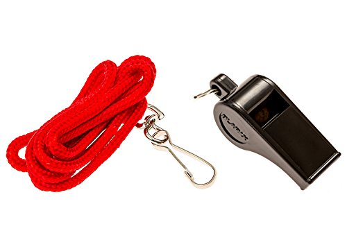 Blarix Lifeguard Pea Whistle + Lanyard, Black/Red