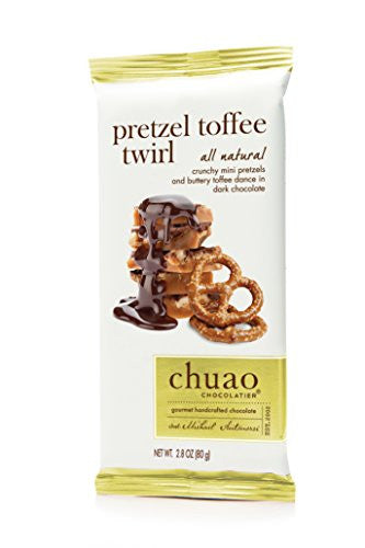 CHUAO CHOCOLATIER, PRETZEL TOFFEE TWIRL DARK BARS 2.8OZ