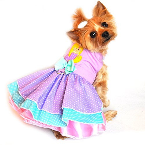 Doggie Design Lavender Mermaid/Polka Dot Party Harness Dress for small dogs in Size X-Small (Chest 10"-13", Neck 7"-10", pets weighing 3-5 Lbs.)