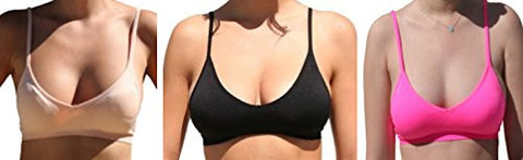 Seamless Plunging V-Neck Sport Bra - Light Peach and Seamless Plunging V-Neck Sport Bra - Black and Seamless Plunging V-Neck Sport Bra - Hot Pink, One Size (Pack of 3)