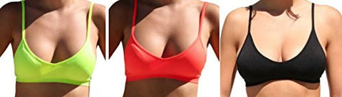 Seamless Plunging V-Neck Sport Bra - Neon Yellow and Seamless Plunging V-Neck Sport Bra - Neon Orange and Seamless Plunging V-Neck Sport Bra - Black, One Size (Pack of 3)