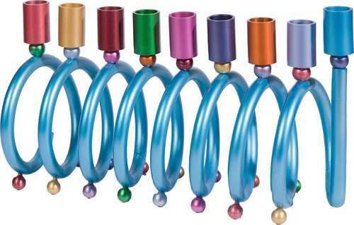 Aluminum Hanukkiah - Spiral - Multicolor, 7.2x13.3 inch