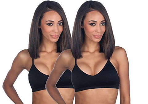 Seamless Plunging V-Neck Sport Bra - Black, One Size (Pack of 2)