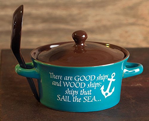 Stoneware bowl with lid and Spoon - Navy 14 oz