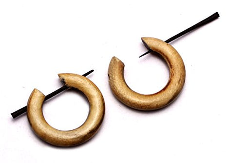 A Pair of Coco Wood Wooden Round Shape Boho Hippie Earrings Aisew_282