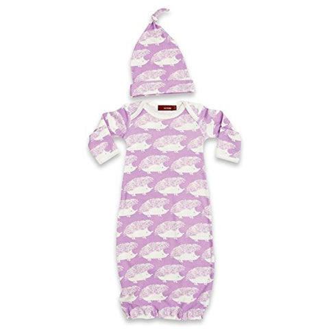 Gown & Hat Set, Lavender Hedgehog- 0-3M