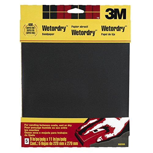 3M Wetordry Sandpaper, 9-Inch by 11-Inch, Super Fine 400 Grit, 5-Sheet, 4-PACK