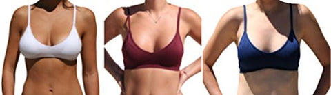 Seamless Plunging V-Neck Sport Bra - White and Seamless Plunging V-Neck Sport Bra - Burgundy and Seamless Plunging V-Neck Sport Bra - Navy, One Size (Pack of 3)