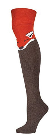 Women's Fox Over the Knee Socks, Heather Brown