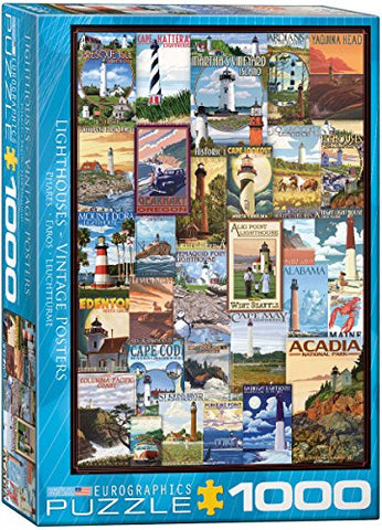 Vintage Poster Collage– Lighthouses 1000 pc 10x14 inches Box, Puzzle