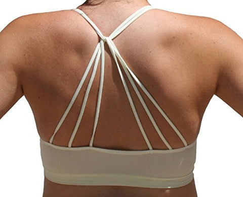 Seamless Strappy Back Halter Bralette - Ivory (One Size)